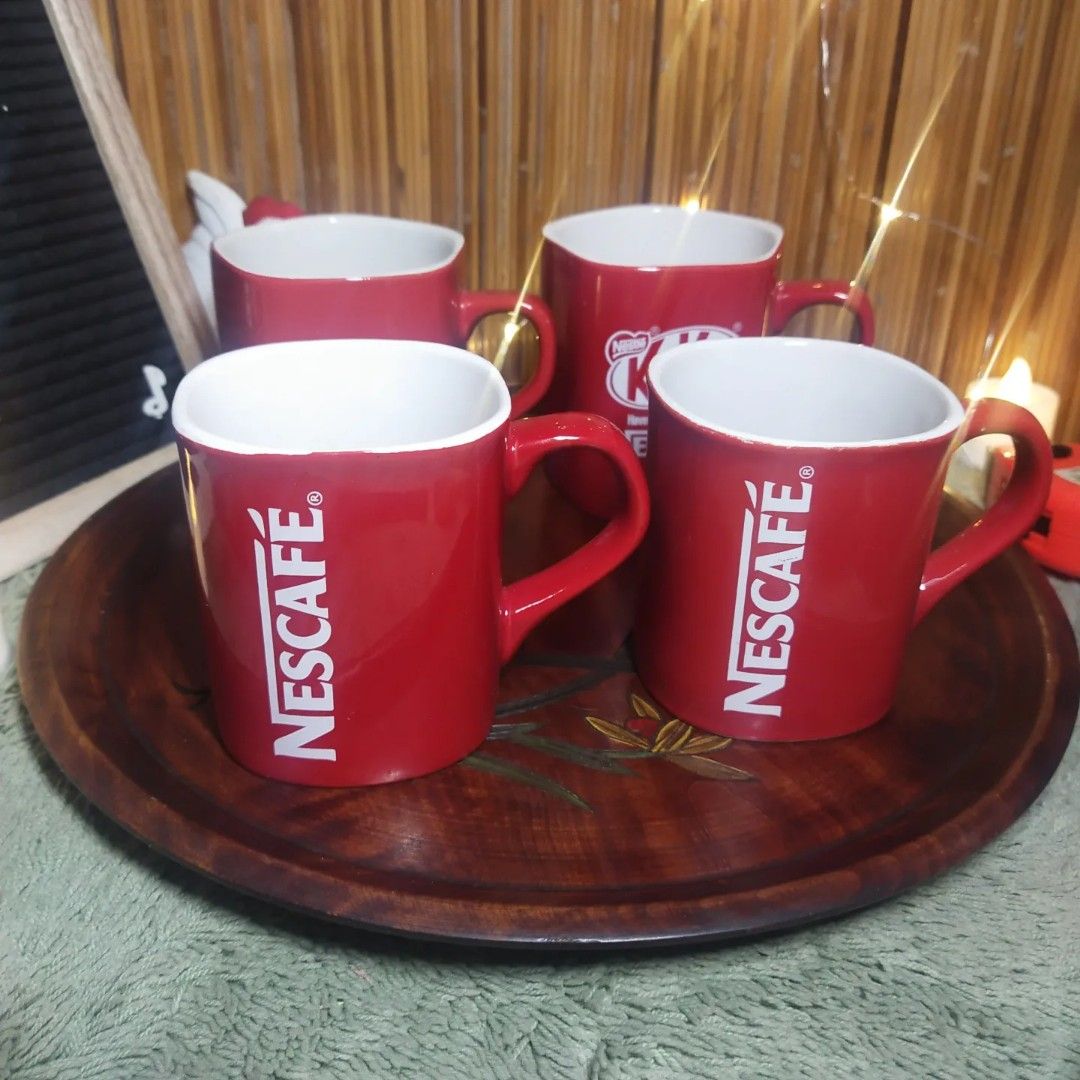 4 Nescafe Red Coffee Cups, Furniture & Home Living, Kitchenware