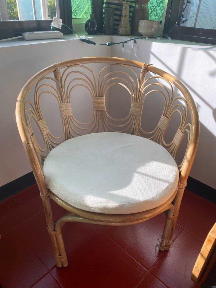 Aesthetic rattan chair 2pcs (Category: Chairs) located in Quezon City. Submitted by nrmhao (Listing ID 1200584991, Image 2). Description: Light-weight rattan chairs good for indoor nook or covered outdoor space. With minor issues in pic. As-is, sf c/o buyer.