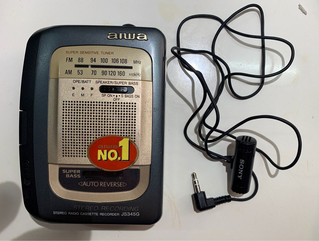 Aiwa cassette recorder Walkman JS345 with Sony stereo Microphone, Audio