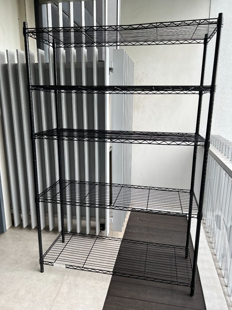 Black 5Tier Steel Wire Shelving Unit Indoor Outdoor Balcony Heavy Duty