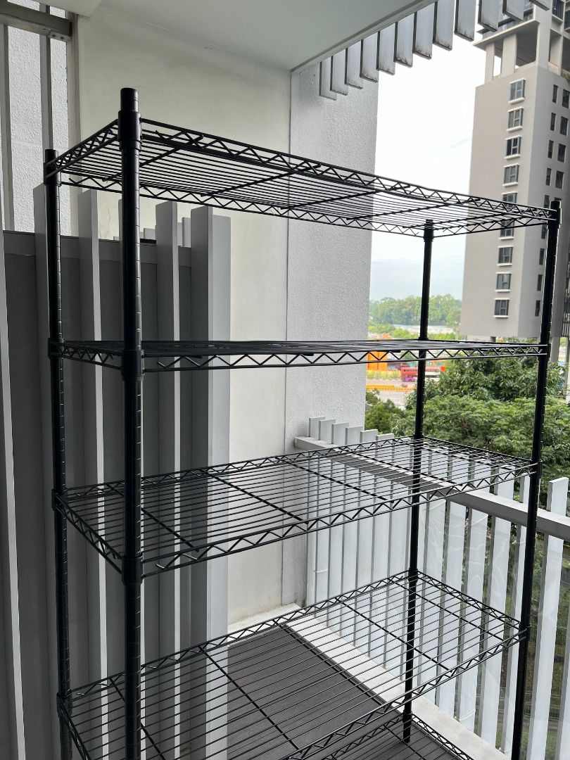 Black 5Tier Steel Wire Shelving Unit Indoor Outdoor Balcony Heavy Duty