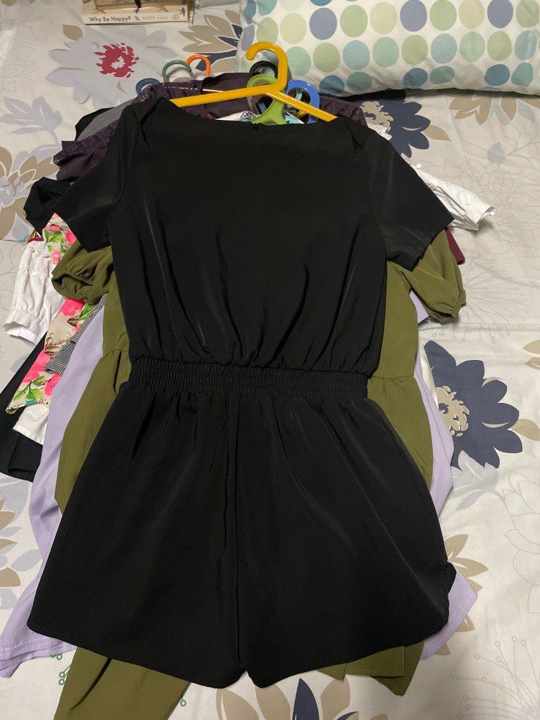 Sexy but feminine black romper (Category: Rompers) located in Taguig. Submitted by closet_access (Listing ID 1200707933, Image 2). Description: Closet declutter! 🛍️💕 Authentic MME Studio in black. Material is not stretchable but waist is garterized. Super cute and thick fabric. Medium on tag but will fit up to semi large. Chest-38. Very cute and ultra feminine pleated detail on the shoulder. Used this just once last summer. Hard to let go of! D