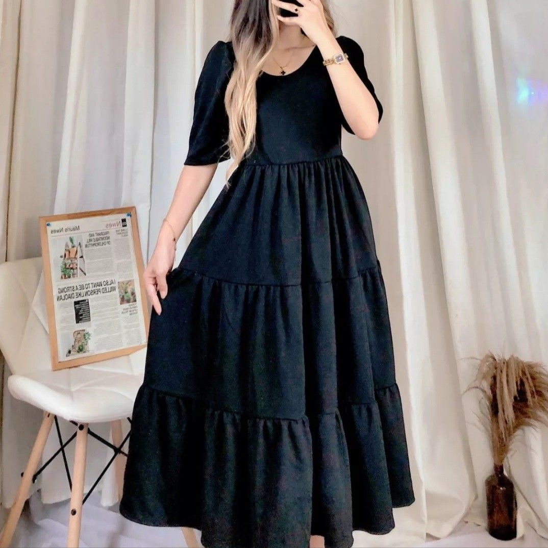Black Three Layered Maxi Dress Women s Fashion Dresses Sets