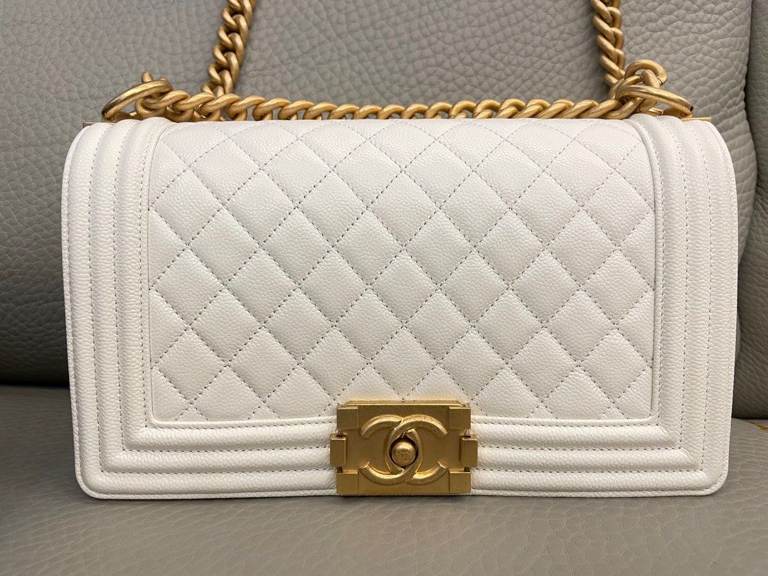 Chanel boy bag white and gold sales