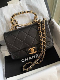 CHANEL Iridescent Goatskin Quilted Small Double Carry Waist Chain