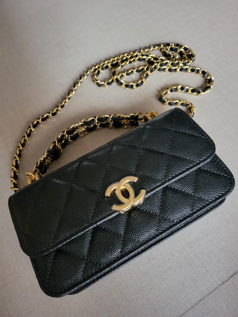 Chanel Flap Phone holder with chain AP2946 Brand new full set, local  receipt - Lambskin, enamel top
