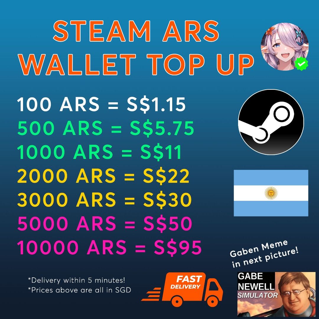 CHEAPEST!!!] Steam Argentina (ARS) Wallet Market Top Up / Gift Cards [READ  DESCRIPTION!], Video Gaming, Gaming Accessories, Game Gift Cards & Accounts  on Carousell