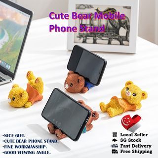 Cute Bear Mobile Phone Stand Cute Cartoon Desktop Ornament Student Desktop Accessories Office Desk Decoration Sculpture Gift
