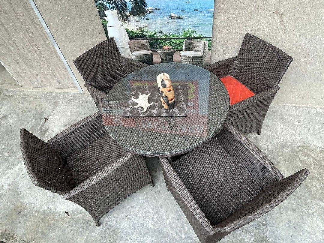 Dark brown wicker outdoor dining set, Furniture & Home Living, Outdoor