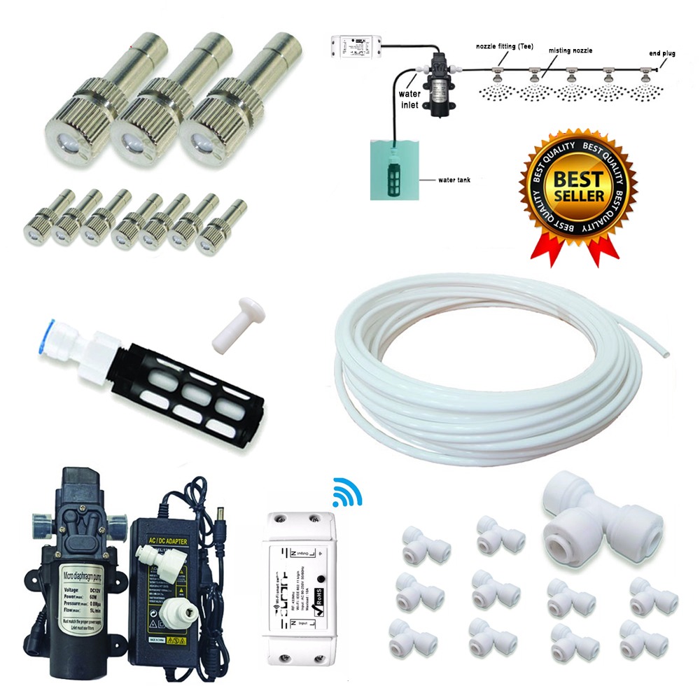 DIY Fogger Misting Kit with Pump, Garden Auto Watering Water Cooling