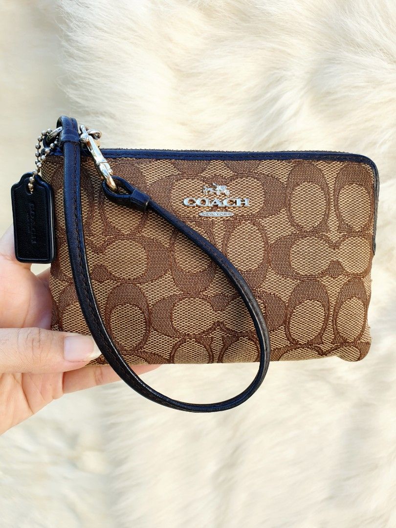 Dompet Pouch Coach Mini Kanvas mix Kulit Asli Wanita Second Preloved Branded Thrift