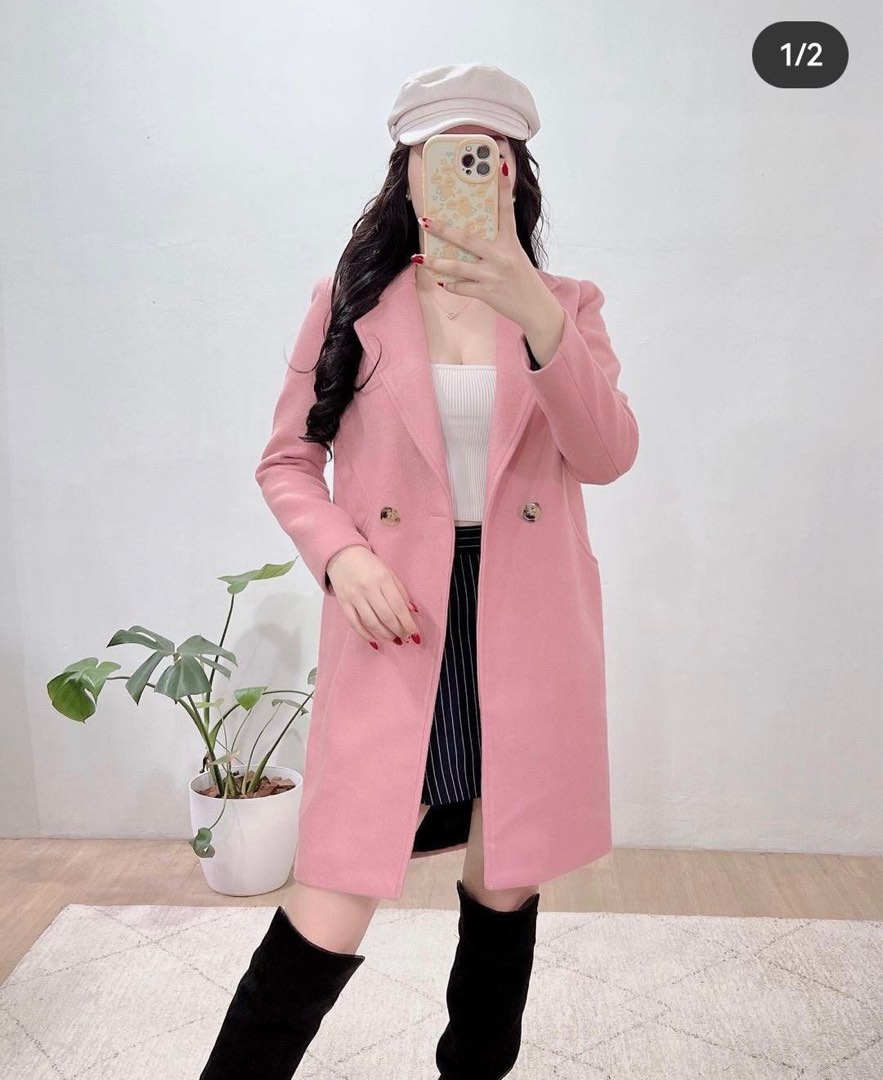 Dusty Pink Premium Wool Coat Korean Japan, Women's Fashion, Coats
