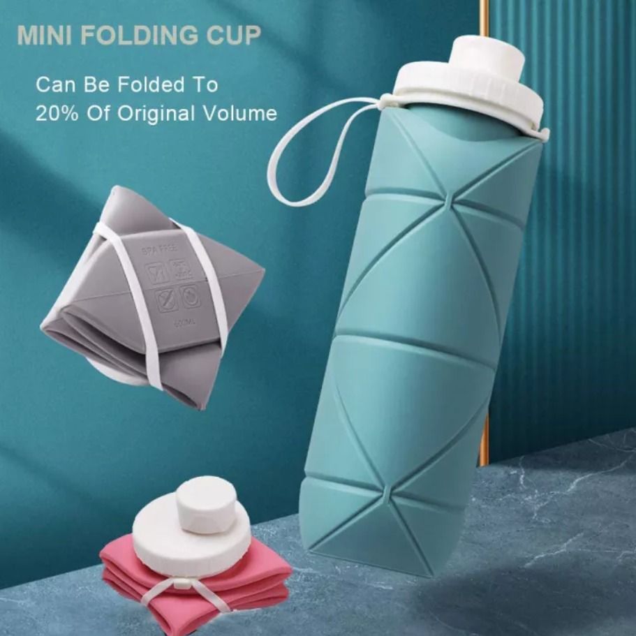 Foldable Water Bottle 600ml Silicone Portable Reusable BPA Free