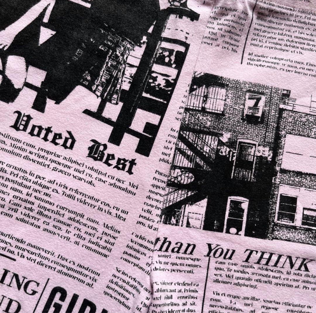 Newspaper print biker shorts on sale