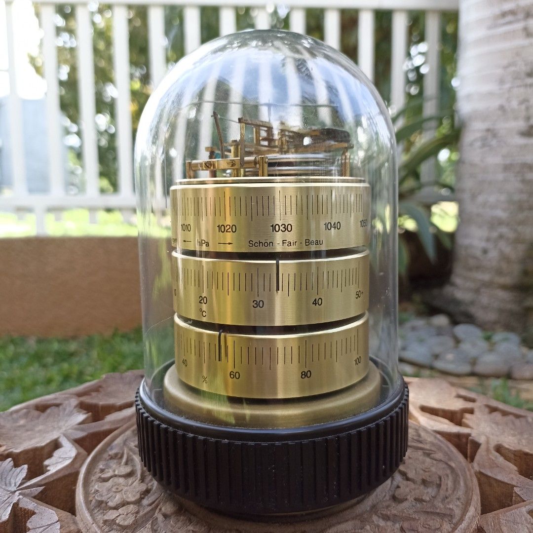 German Weather Station, Made in Germany (Category: Clocks) located in Davao. Submitted by papa1919 (Listing ID 1200597980, Image 1). Description: Barigo Brand, Exquisite revolutionary design. Gives thermometer, hygrometer and barometer readings; functions very well. Definite a coversation piece in your home with guests..