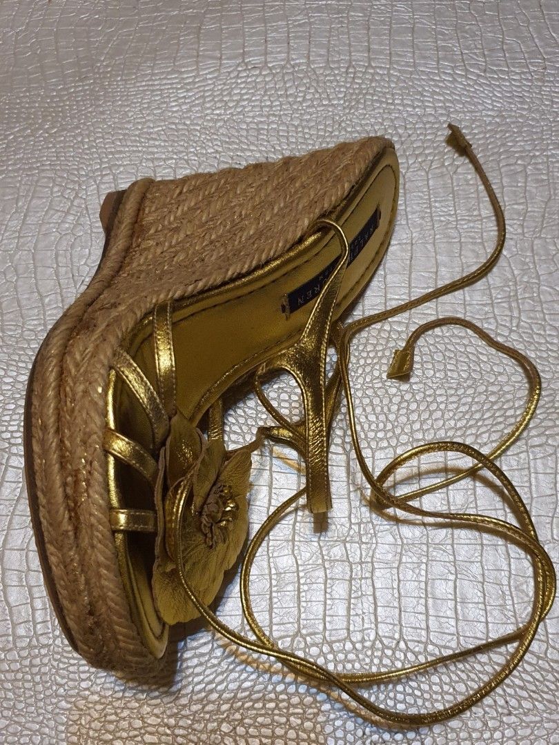 Ralph lauren gold wedges hotsell