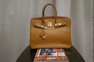Hermes Gold Birkin 35 Natural Ardennes Vintage Kelly look GHW