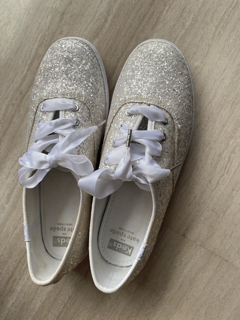 Keds wedding glitter white shoes with silk laces