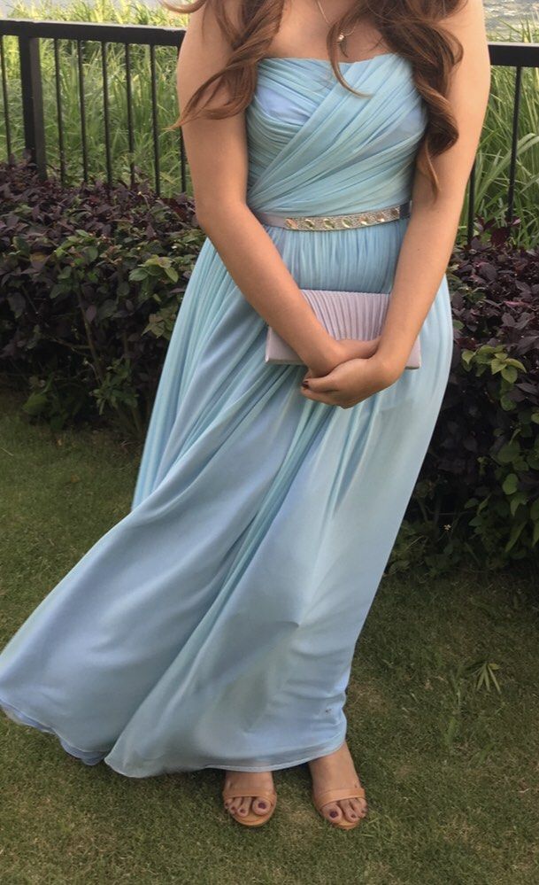 Long gown teal blue with belt (Category: Dresses) located in Paranaque City. Submitted by classyluxeph (Listing ID 1200707018, Image 1). Description: Used once Fits Small-Medium frame Perfect for formal events and weddings.