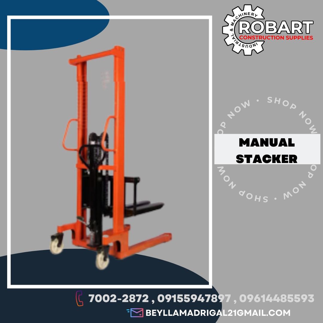 Manual Stacker (Category: Construction Tools & Equipment) located in Manila. Submitted by bellarobart (Listing ID 1200640452, Image 1). Description: Manual Stacker Brand: Titan Capacity: 1 Ton Max Lifting Height: 1600mm Vehicle Width: 2050mm Vehicle Length: 1300mm Min Fork Height: 90mm Fork Adjustable Width: 215-725mm Price: 35,000 Capacity: 2 Ton Max Lifting Height: 1600mm Vehicle Width: 770mm Vehicle Length: 1380mm Min Fork Height: 85mm Fork Ad