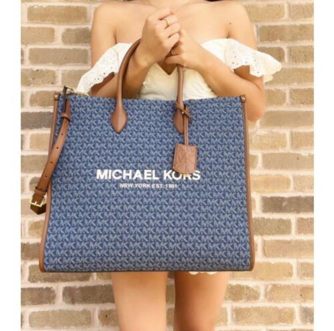 Michael Kors Mirella NS Denim Large Tote, Women's Fashion, Bags