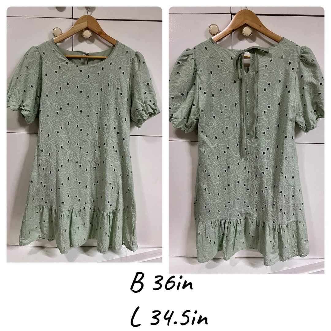 Mint green eyelet dress, Women's Fashion, Dresses & Sets, Dresses on