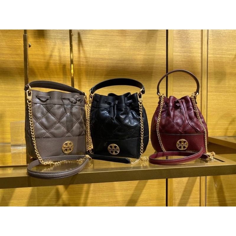 Tory Burch Willa Quilted Leather Redstone Drawstring Bucket Bag