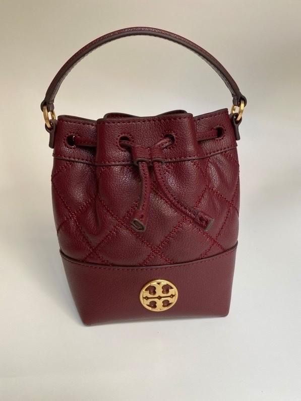 Tory Burch Willa Quilted Leather Redstone Drawstring Bucket Bag