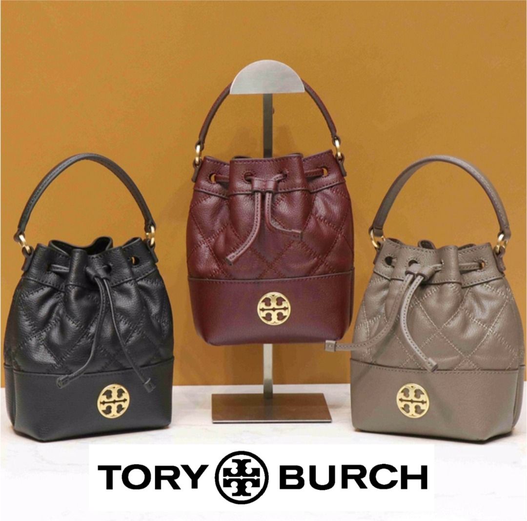 Tory Burch Willa Quilted Leather Redstone Drawstring Bucket Bag