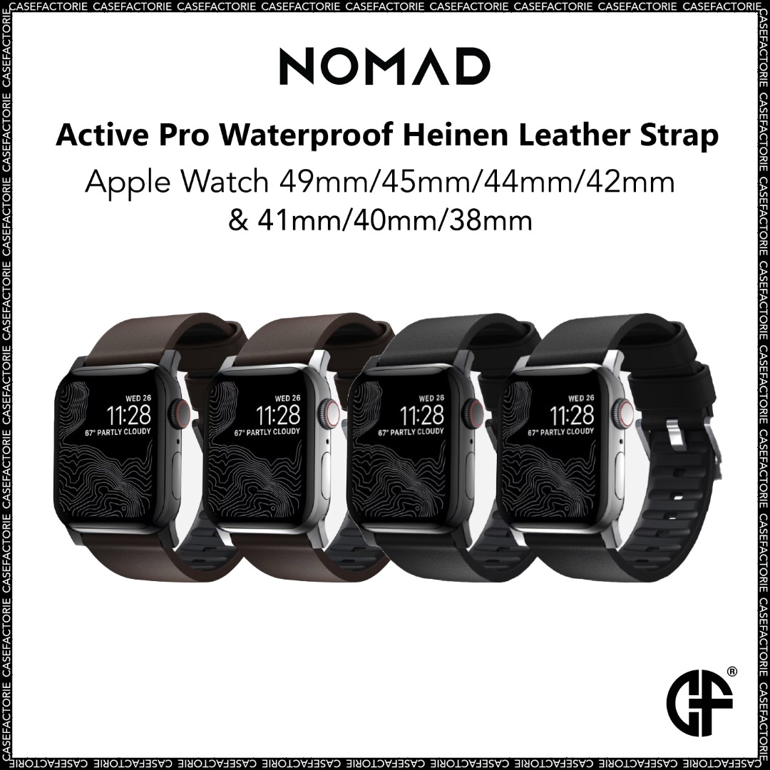 Nomad Active Pro Waterproof Heinen Leather Strap for Apple Watch  49mm/45mm/44mm/42mm  41mm/40mm/38mm, Mobile Phones  Gadgets, Wearables   Smart Watches on Carousell