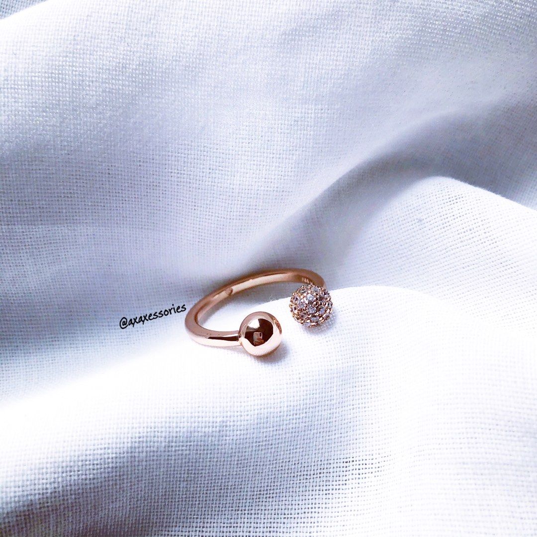 Polished & pavé clearance bead open ring