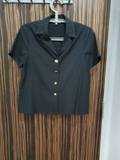 Pomelo Blouse with Geometric Buttons in Black