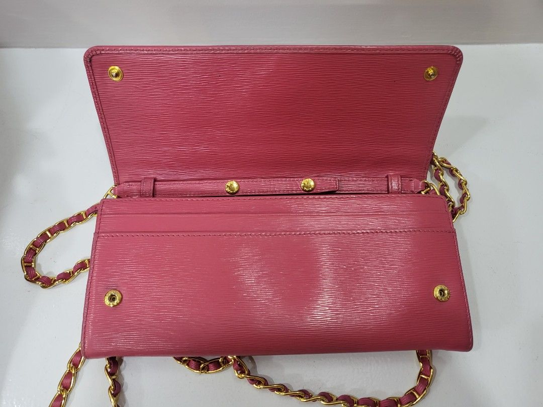 Saffiano PRADA Safiano Leather Chain Wallet Pink Auth ar6601 ref