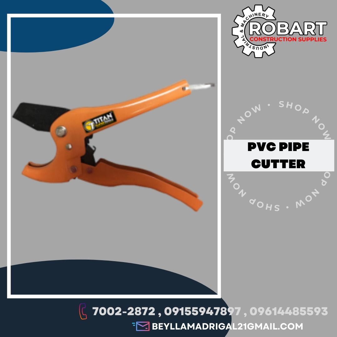 PVC Pipe Cutter (Category: Construction Tools & Equipment) located in Manila. Submitted by bellarobart (Listing ID 1200617301, Image 1). Description: PVC Pipe Cutter Brand: Titan Model: TST-PPC42 Cutting Capacity: UP 50 - 42mm 𝑹𝑶𝑩𝑨𝑹𝑻 𝑪𝑶𝑵𝑺𝑻𝑹𝑼𝑪𝑻𝑰𝑶𝑵 𝑺𝑼𝑷𝑷𝑳𝑰𝑬𝑺 Office Address: 1405 Yuseco St. Sta Cruz Manila SEND US MESSAGE FOR INQUIRIES ‼️‼️ 🔵100% Trusted Supplier 🔵Competitive Price 🔵𝑾𝒆 𝒂𝒓𝒆 𝑫𝑻𝑰 𝑹𝒆𝒈𝒊𝒔𝒕𝒆𝒓𝒆𝒅