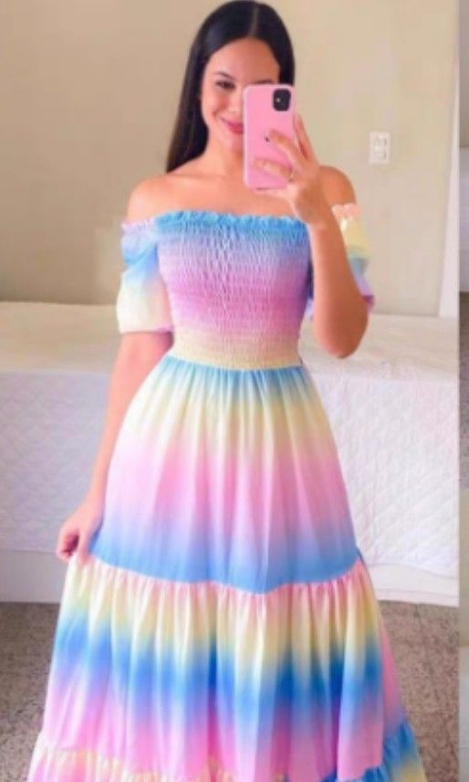 Rainbow Tie Dye Long Off Shoulder Long Dress Women s Fashion