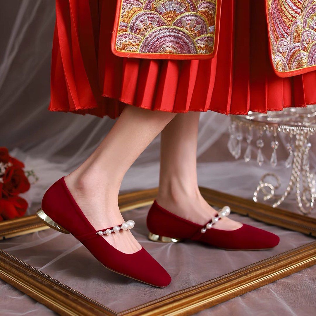 Red velvet discount ballet flats