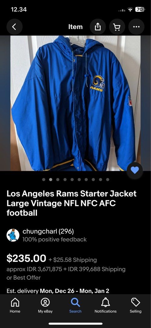 Los Angeles Rams Starter Jacket Large Vintage NFL NFC AFC football