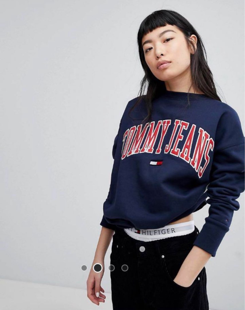 Tommy Hilfiger Navy Blue Collegiate Sweatshirt Women s Fashion