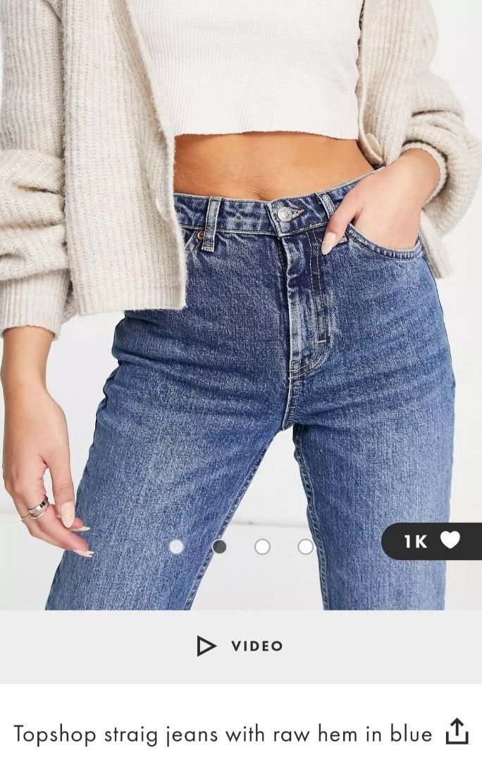 Topshop straight leg jeans with raw hem in blue Women s Fashion