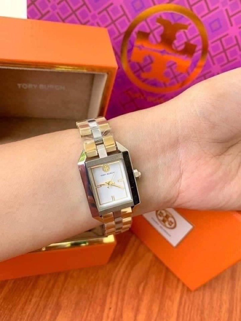 TORY BURCH SQUARE TYPE TWO TONE DIAL AUTHENTIC WATCH, Women's Fashion,  Watches & Accessories, Watches on Carousell
