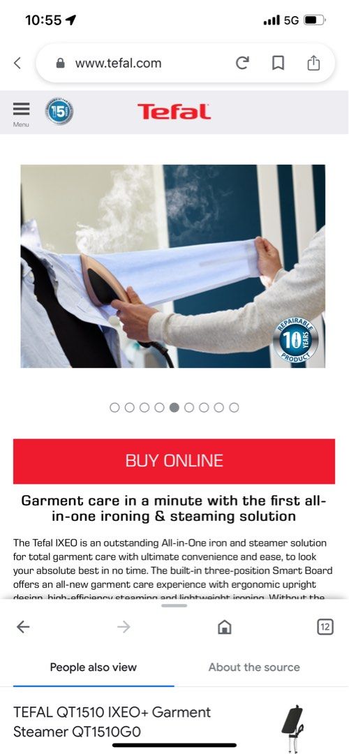 Helpful TEFAL IXEO QT1020 All in One steam iron and Steamer Garment