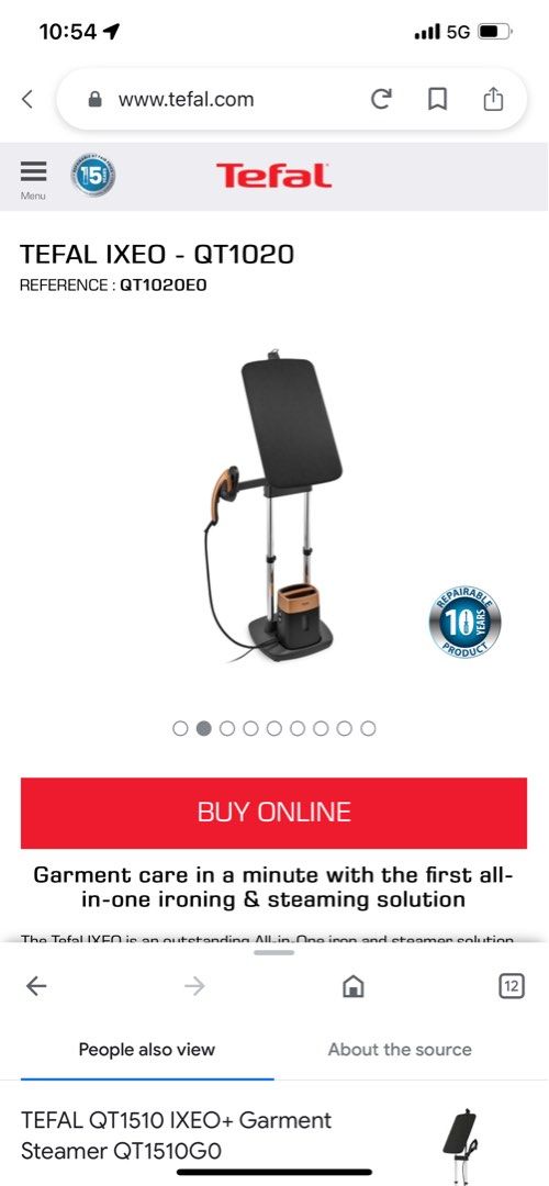 Helpful TEFAL IXEO QT1020 All in One steam iron and Steamer Garment