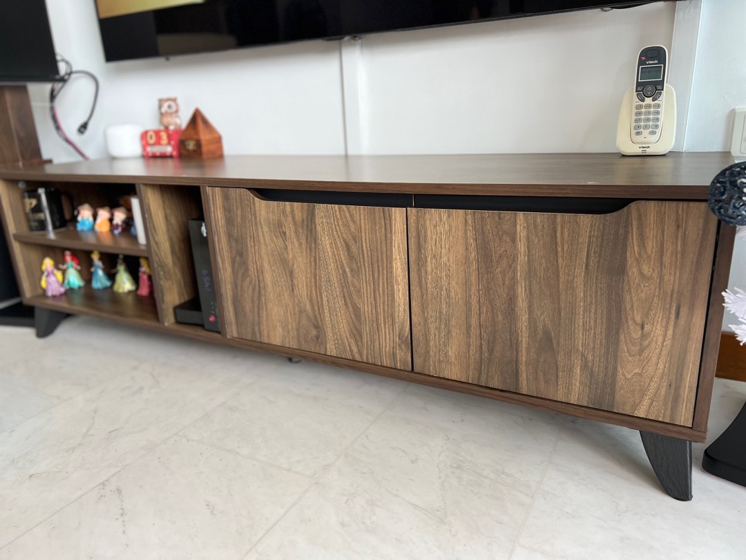 Well used TV console in Walnut finish, Furniture & Home Living