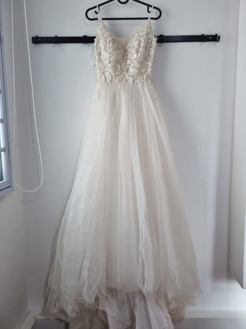 White beaded online wedding dress