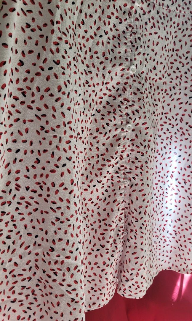 White polka deep v neck midi dress (Category: Dresses) located in Batangas. Submitted by flying_cosmos (Listing ID 1200603980, Image 3). Description: used once medium to large.