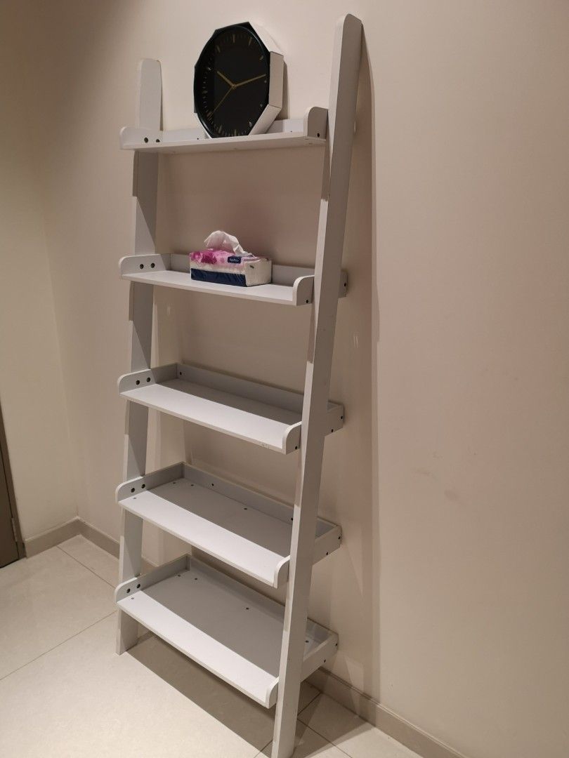 White wood ladder shelf rack ladder display, Furniture & Home Living