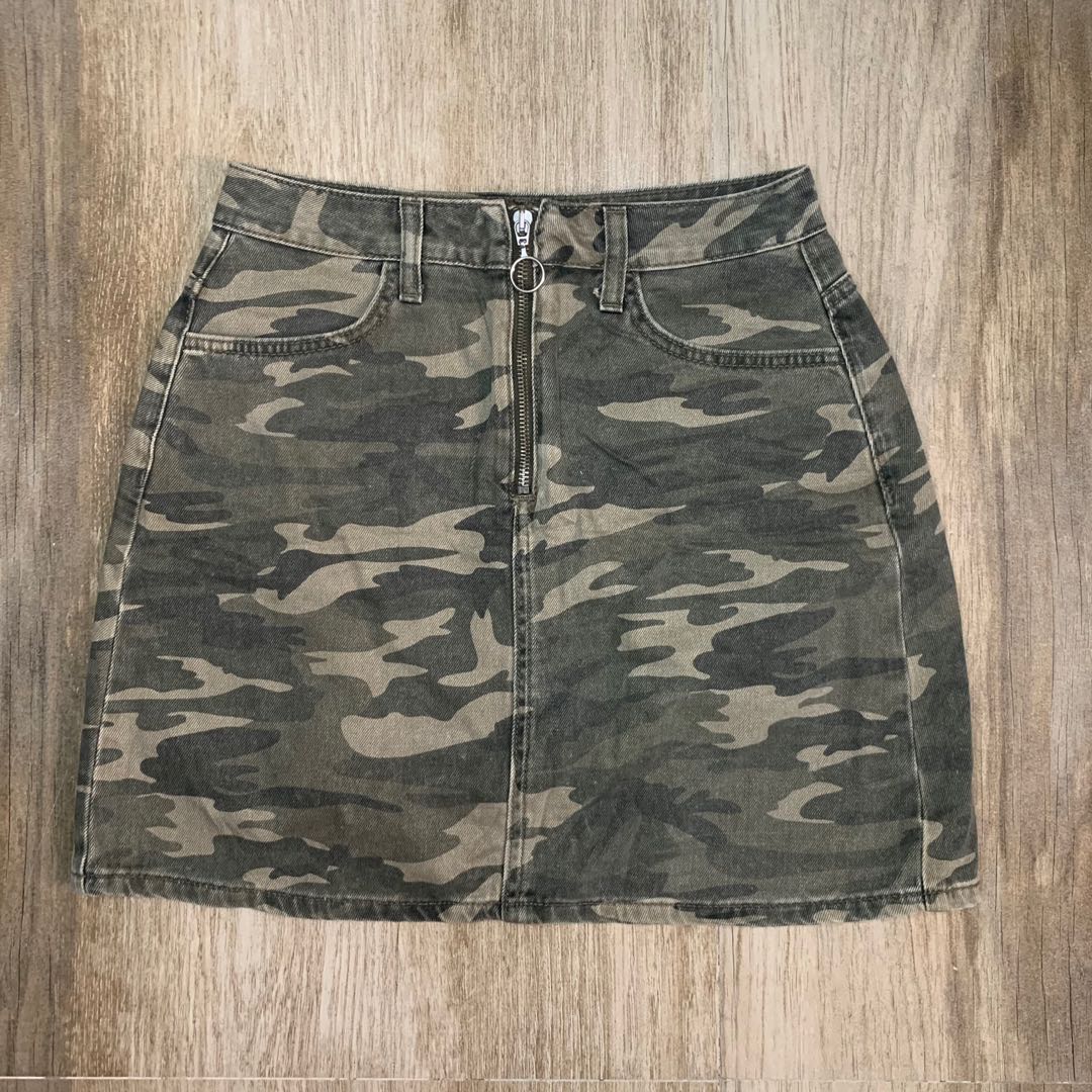 Y2k DENIM CO. Camouflage army zipper ring highwaist skirt