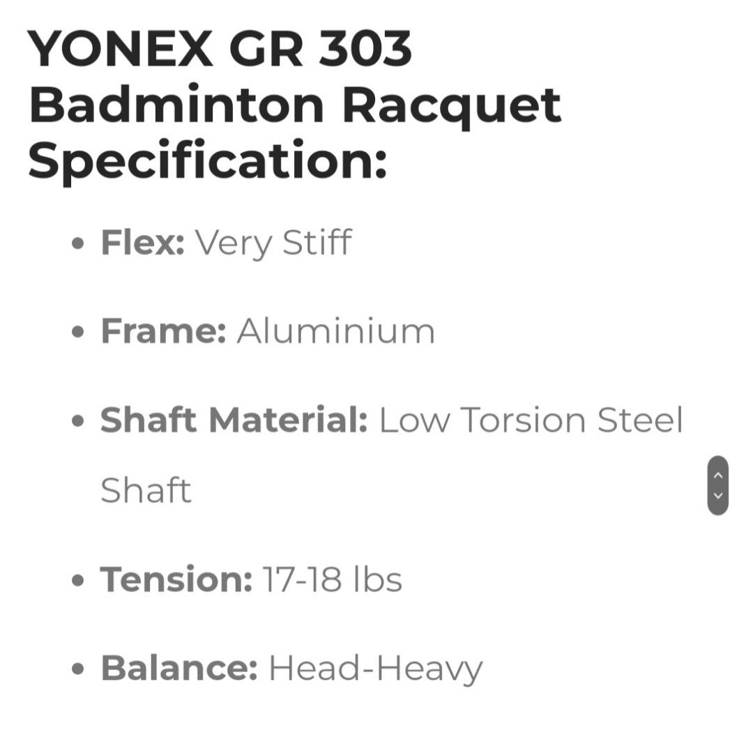 Yonex Badminton Racquet GR 303, Sports Equipment, Sports & Games