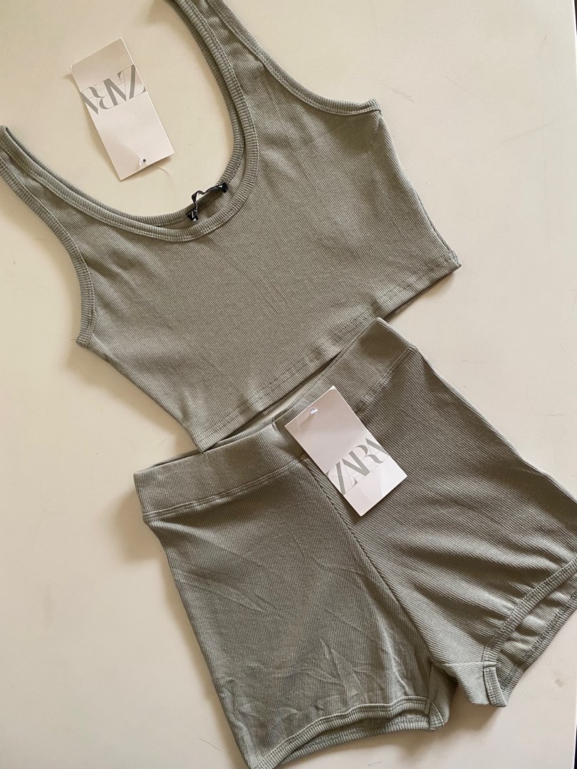 Zara Ribbed Lounge Set in Sage Green, Women's Fashion, Dresses & Sets