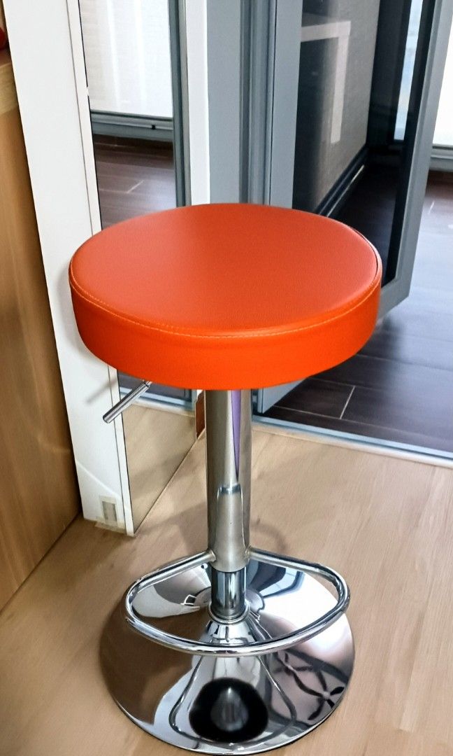 2x bar stools, orange, swivel, adjustable, Furniture & Home Living